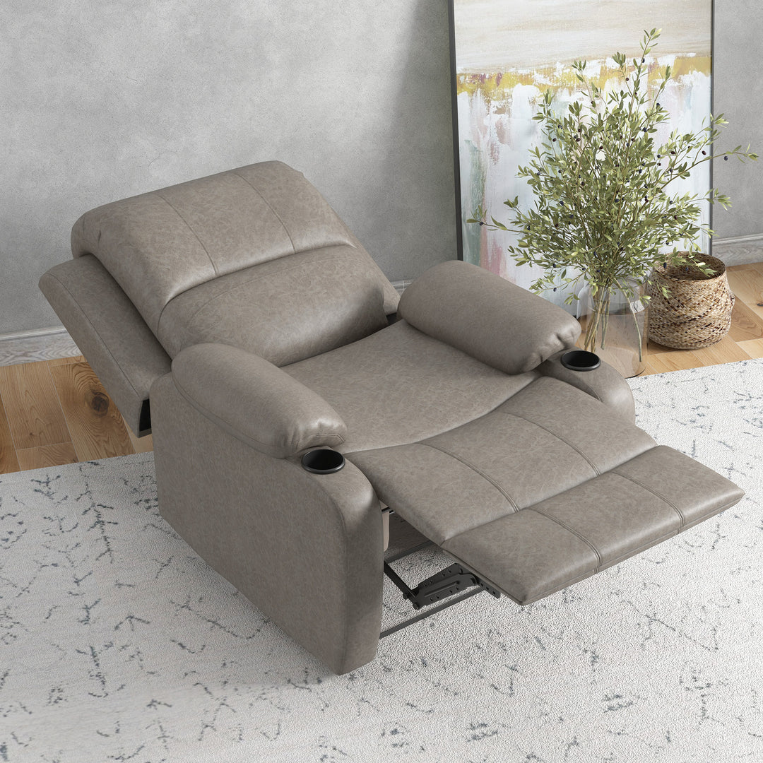 Recliner Chair, Microfibre Reclining Chair with Adjustable Leg Rest, Cup Holders, Recliner Armchair for Home Living Room, Brown