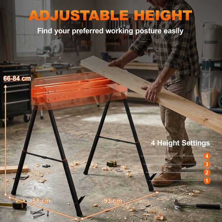 Saw Horses Twin Pack, Folding Work Bench Sawhorses with Height Adjusta