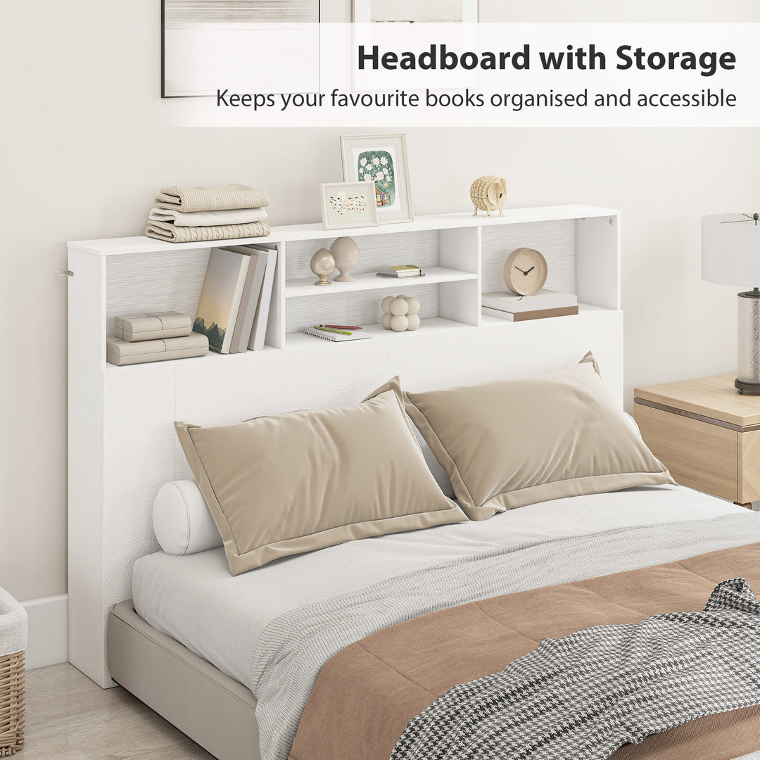 King-Size Headboard with Storage, Freestanding Bed Headboard with 4 Op
