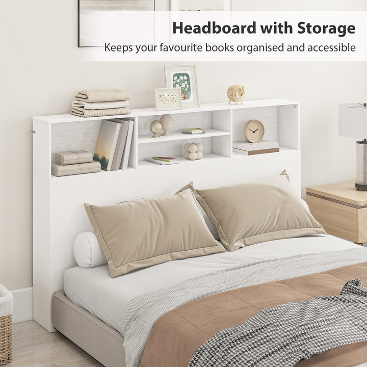 King-Size Headboard with Storage, Freestanding Bed Headboard with 4 Op