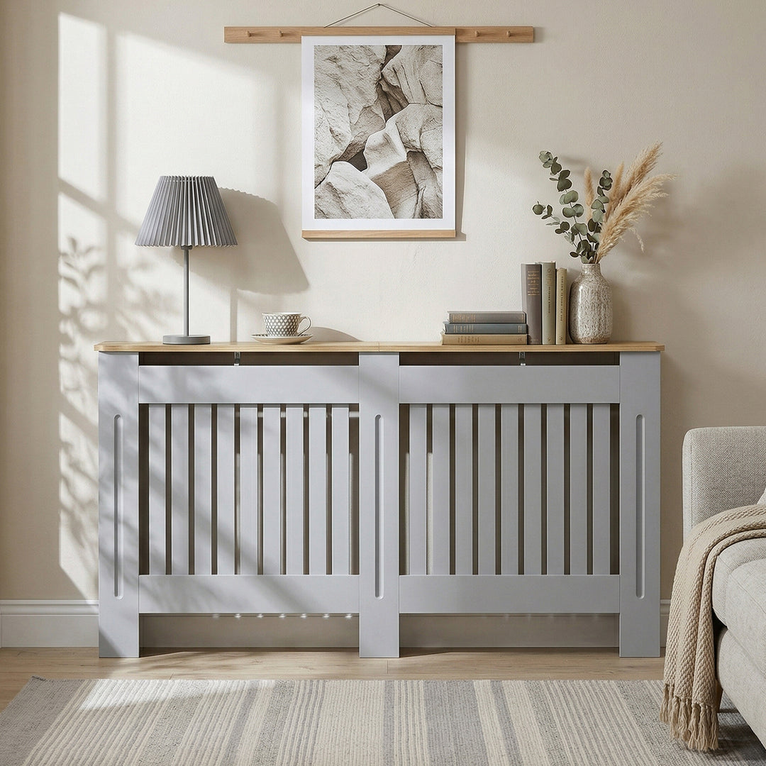 Slatted Radiator Cover, Painted Cabinet with Line Grill Design, 152L ×