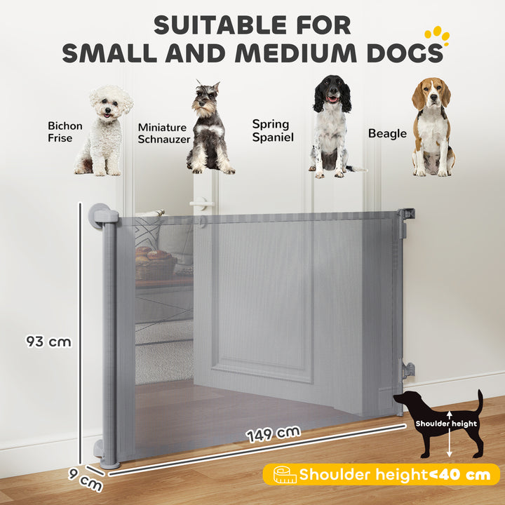 Retractable Dog Gate, Extends to 140 cm Wide &amp; 93 cm Tall, Mesh Pet Ga