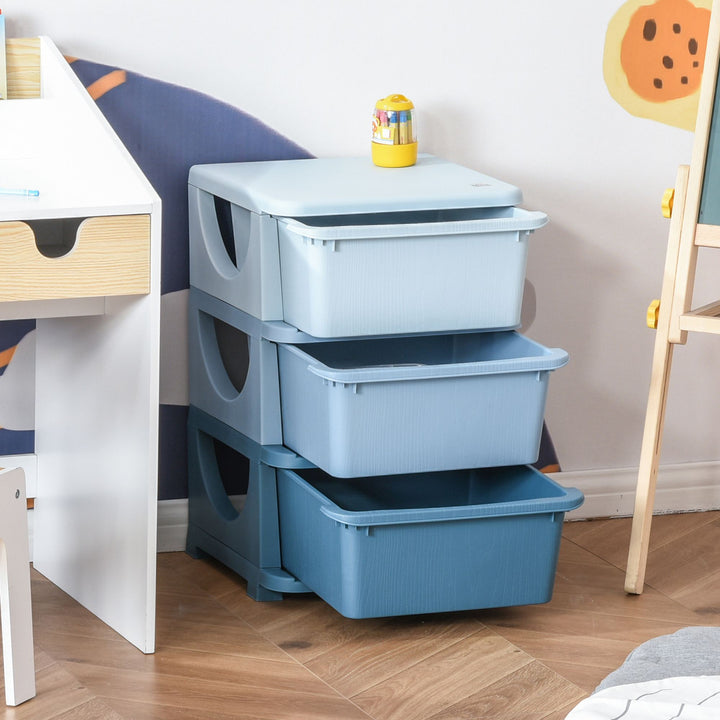 MCL 3 Drawers Plastic Storage Units, 3 Tier Kids Storage Units, Children Toy Chest for Nursery, Playroom, Bedroom, Blue