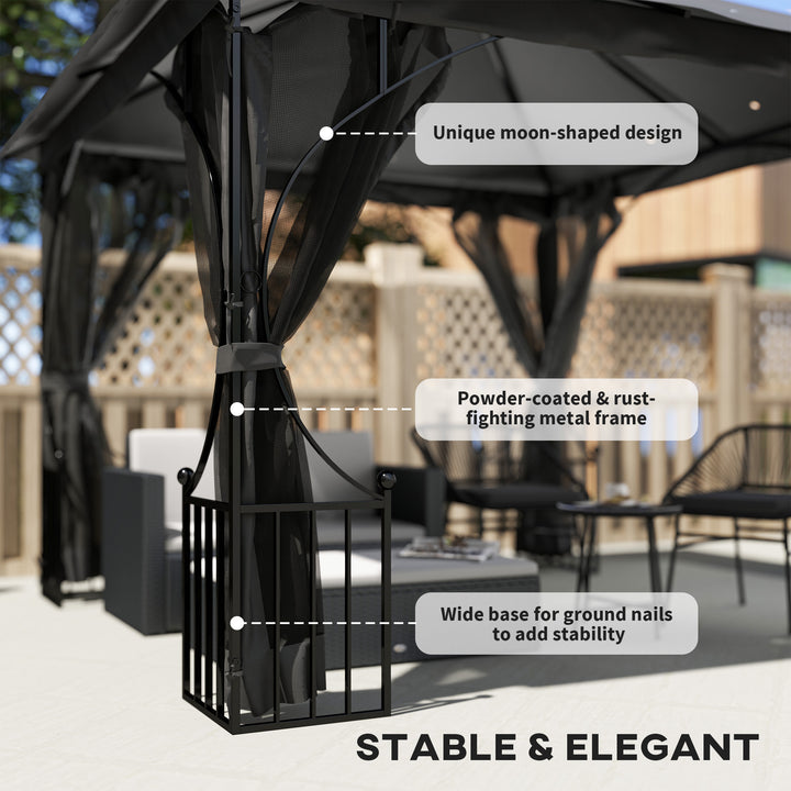 MCL 3 x 3m Garden Gazebo Patio Party Tent Shelter Outdoor Canopy Double Tier Sun Shade with Metal Frame and Netting, Dark Grey