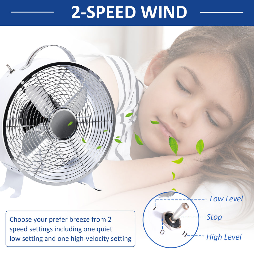 10" 2-Speed Electric Table Desk Fan w/ Safety Guard Anti-Slip Feet Portable Personal Cooling Fan Home Office Bedroom White