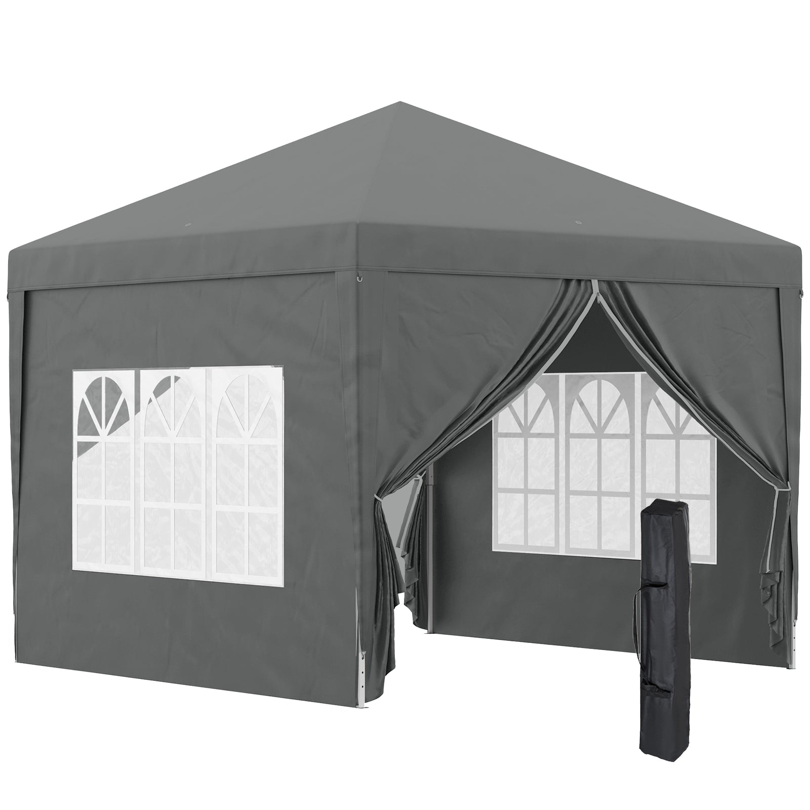 3 x 3 Meters Pop Up Water Resistant Gazebo Wedding Camping Party Tent Canopy Marquee with Carry Bag and 2 Windows, Grey