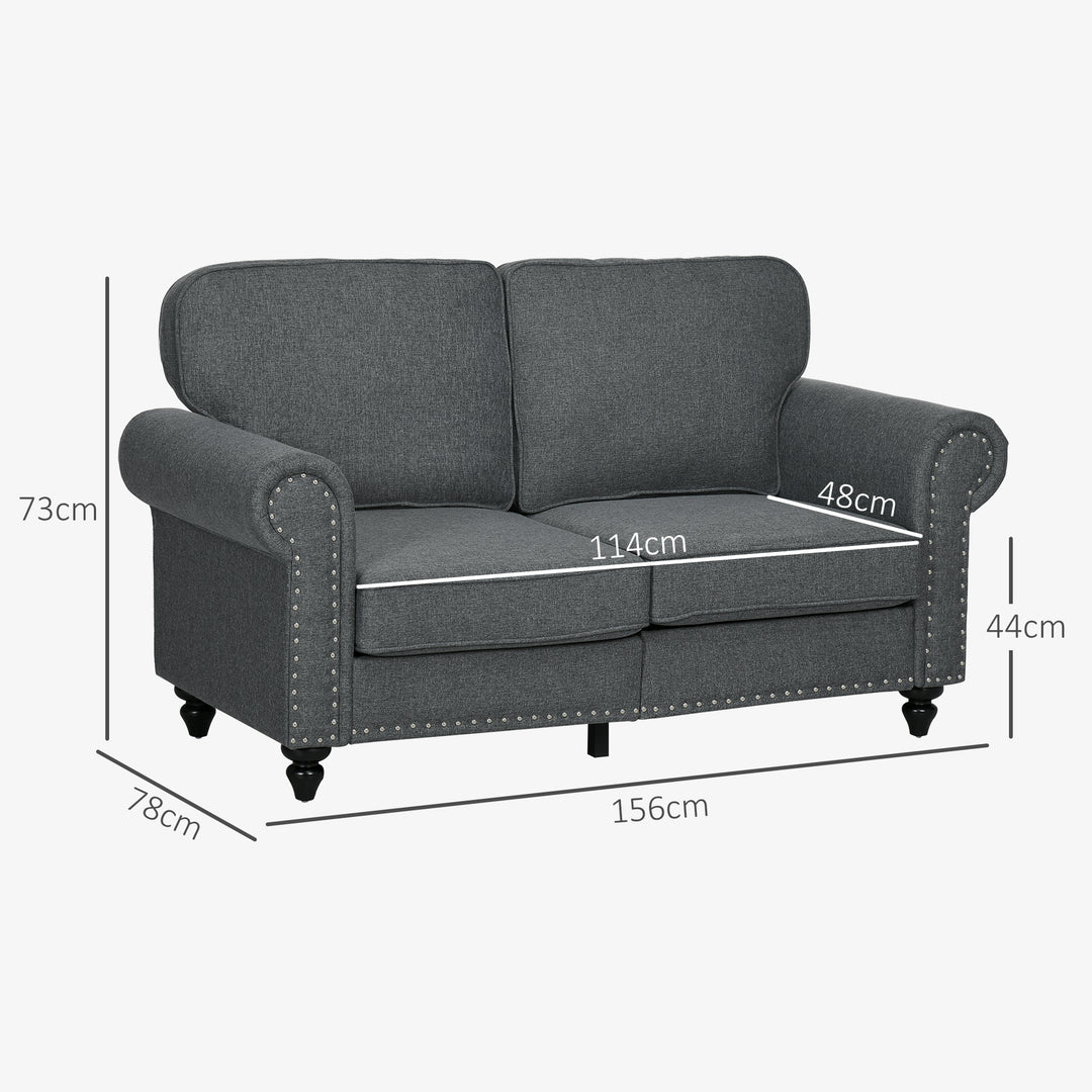 HOMCOM Two-Seater Mid-Century Sofa, with Pocket Springs - Charcoal Grey