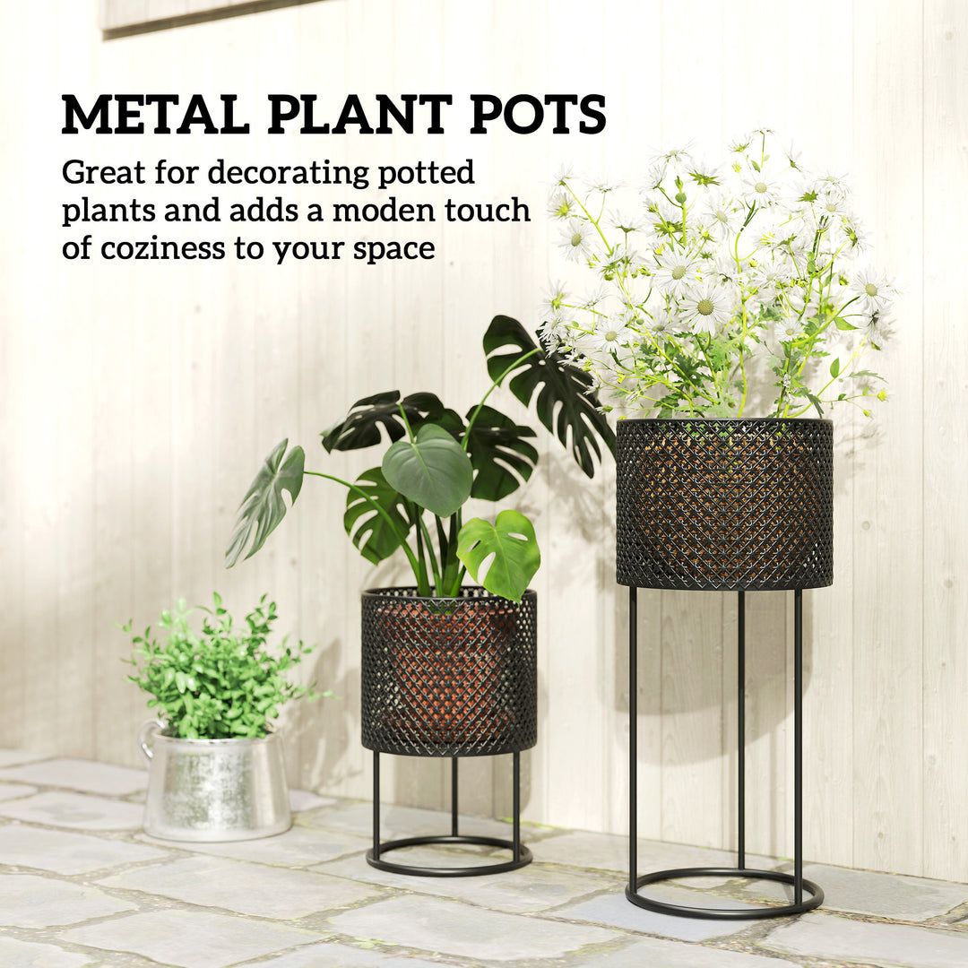 Metal Plant Pots Set of 2 with Hollow Design Flower Planters for Garde
