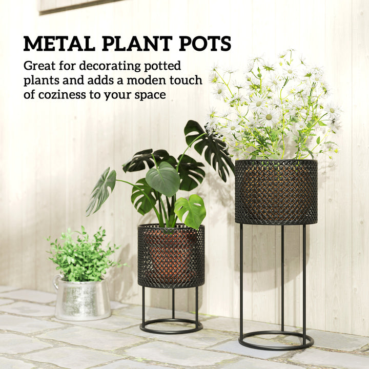 Metal Plant Pots Set of 2 with Hollow Design Flower Planters for Garde