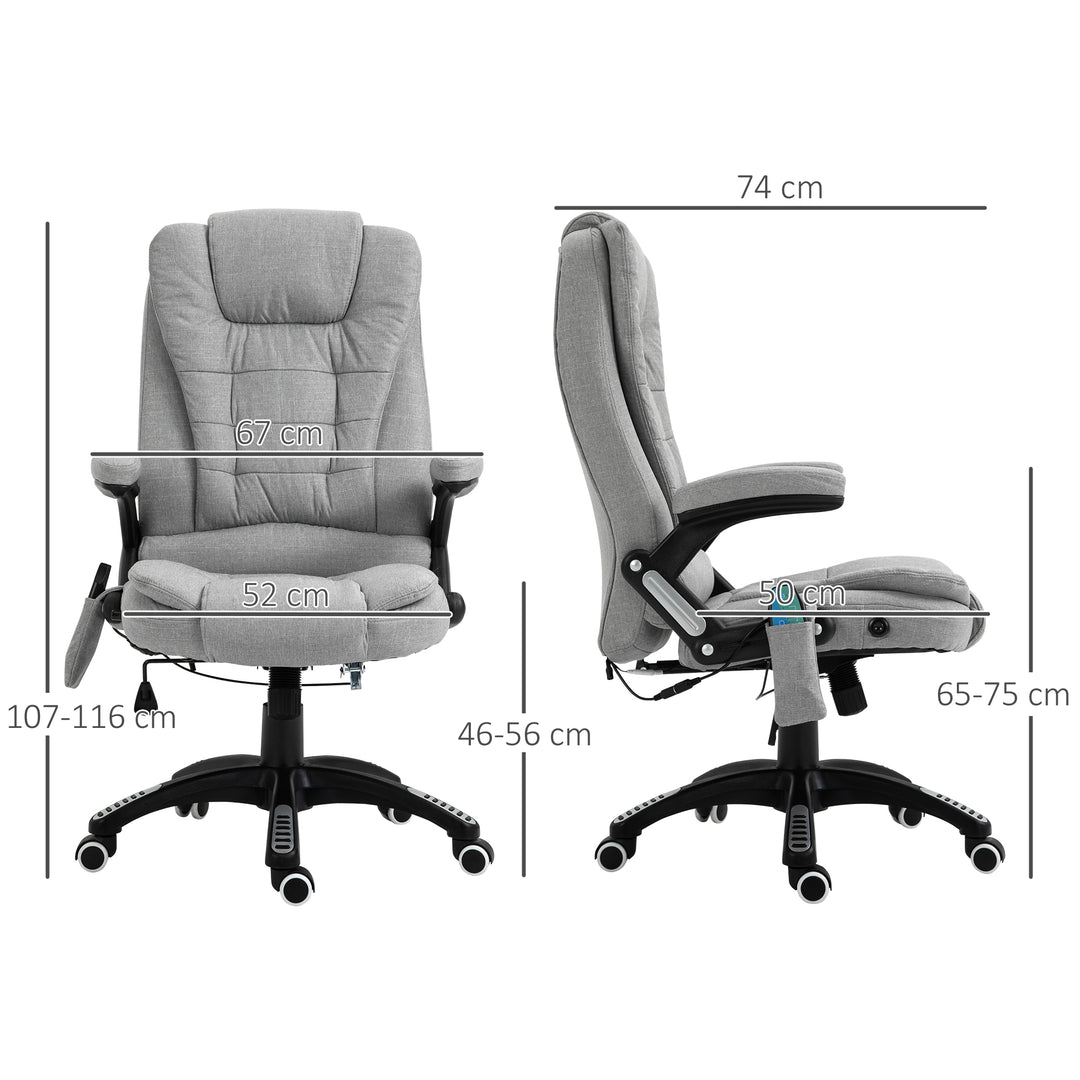 Office Chair, Ergonomic Fabric Desk Chair with 6-Point Massage and Back Heated, Arms, Lumbar Support, Light Grey
