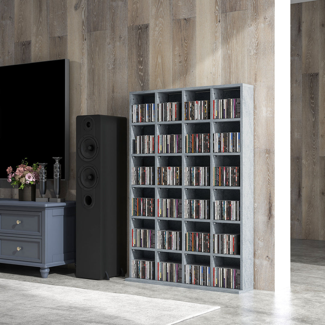 HOMCOM CD Storage Unit with Adjustable Shelves, 89 x 130.5 cm, Cement Grey