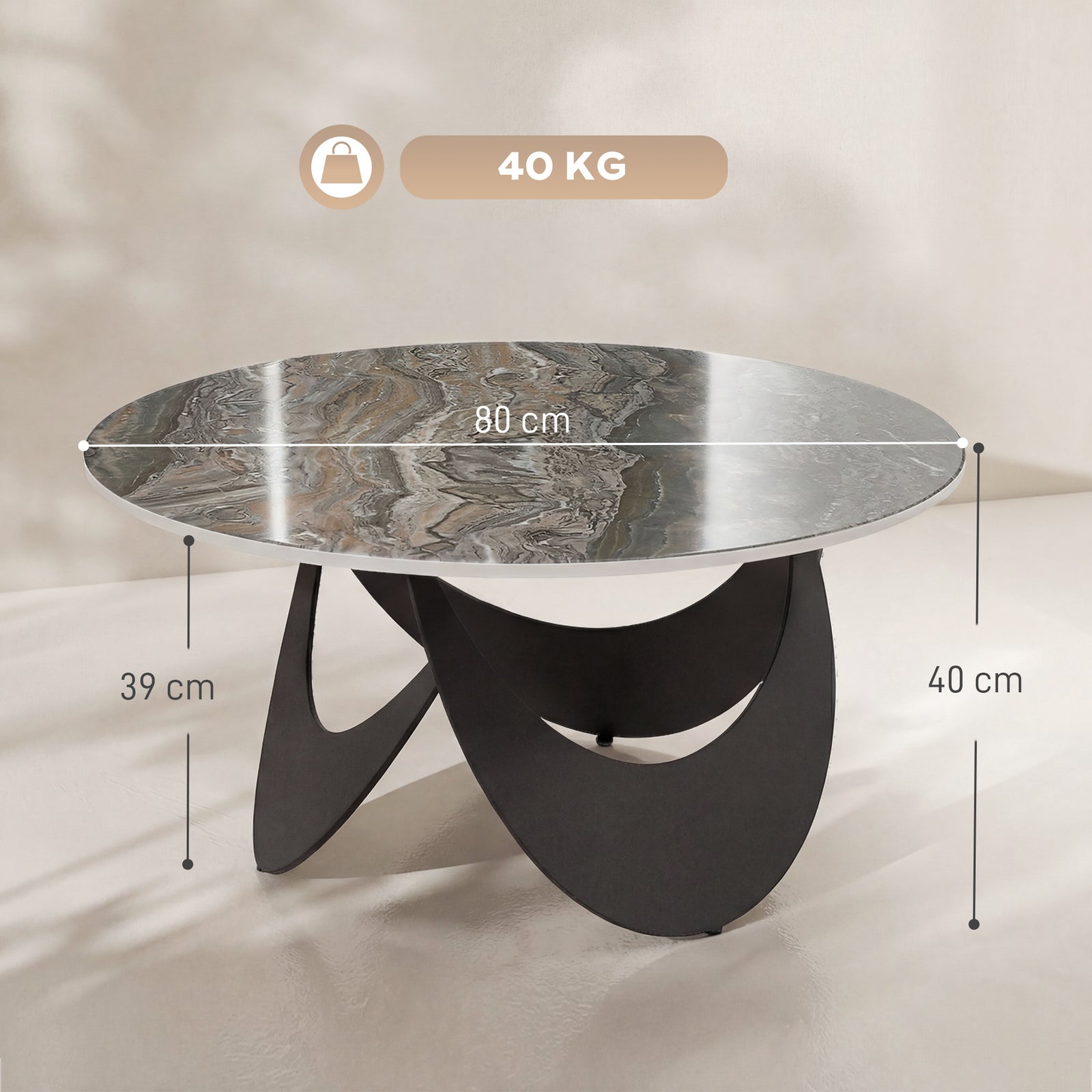 Coffee Table Sintered Stone Top Adjustable Foot Pads Modern Centre Tab