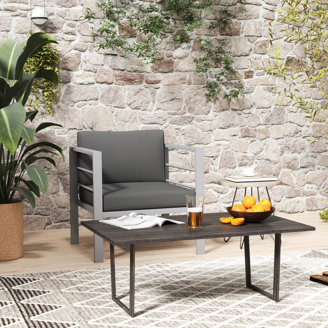 Garden Sofa Set of 2, All-Weather Garden Sofa Set with Removable Cushions, Metal Frame Outdoor Furniture for Balcony, Charcoal Grey