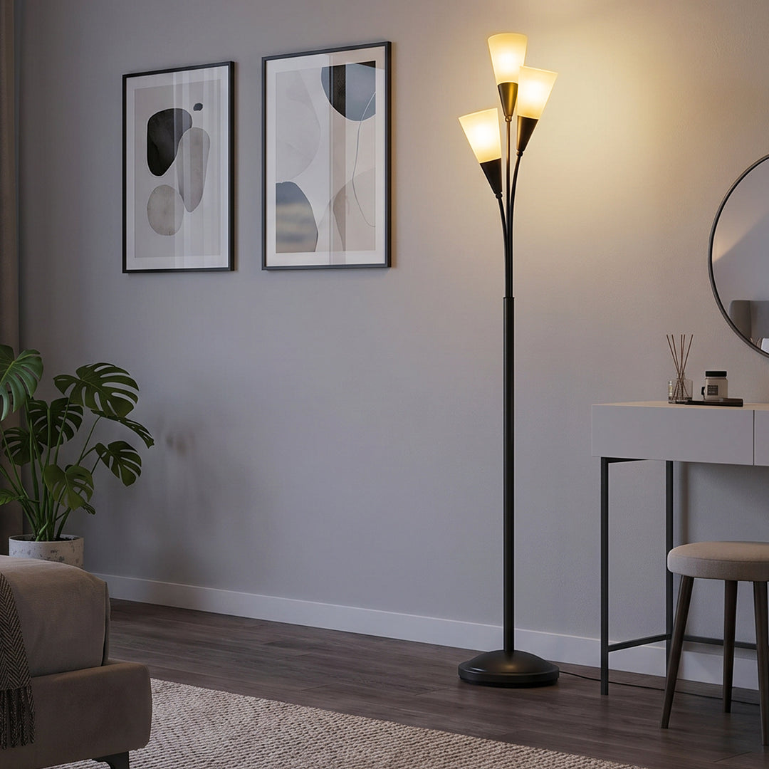 Modern Standing Lamp, 3-Light Upright Floor Lamps for Living Room, Bla