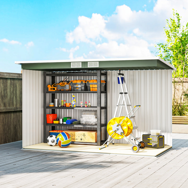 MCL 9ft x 4ft Metal Garden Shed, Outdoor Tool House with Foundation Kit, Ventilations and Double Doors, Light Green