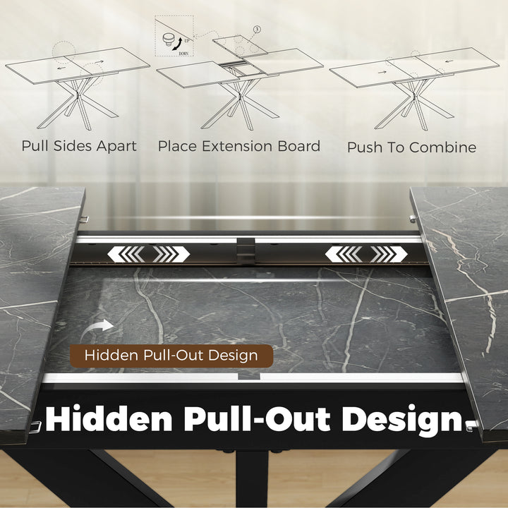 Extendable Dining Table Steel Cross Legs Steel Rails Space Saving - view 5