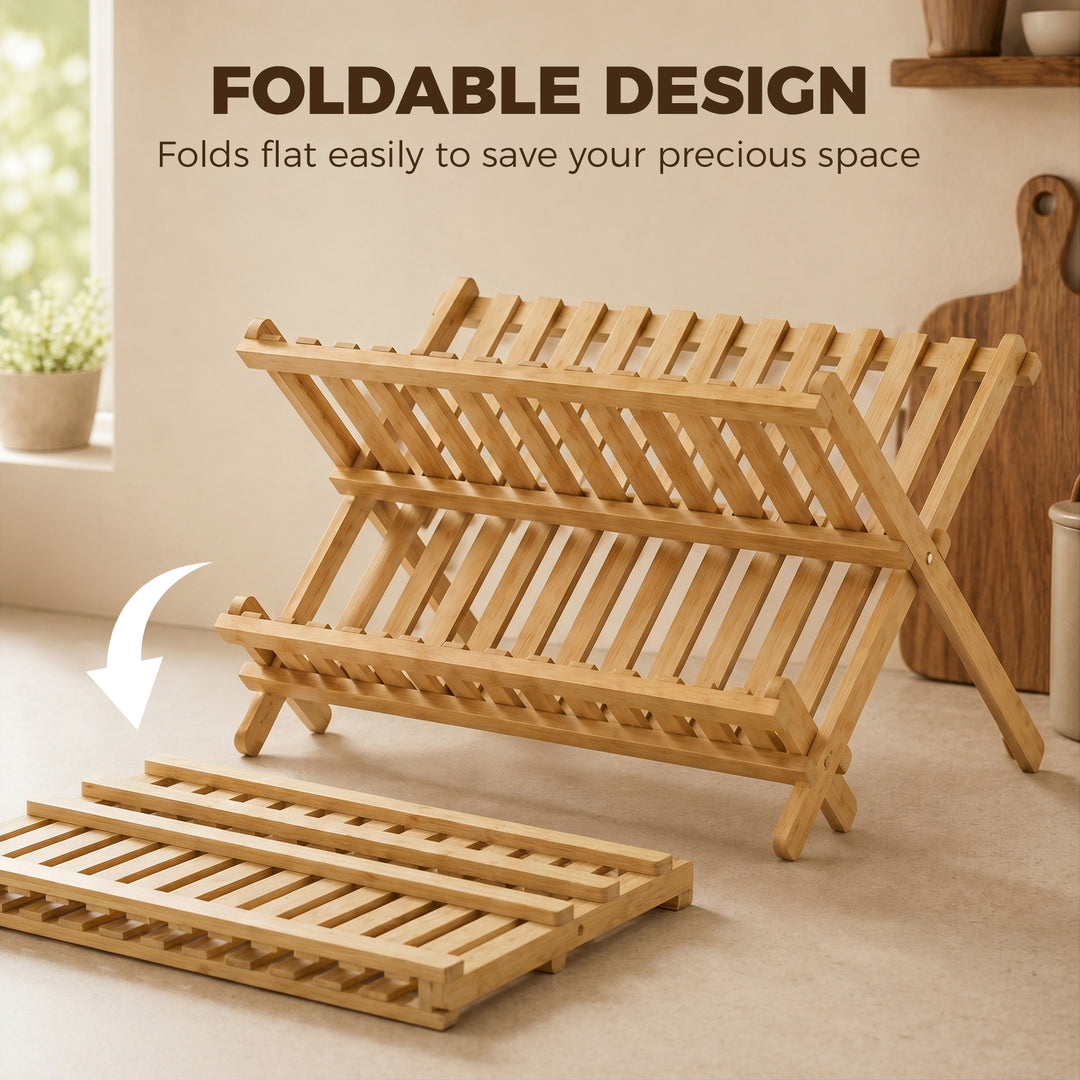 Kitchen Storage Unit, 2-Tier Foldable Kitchen Storage Rack with Slatte