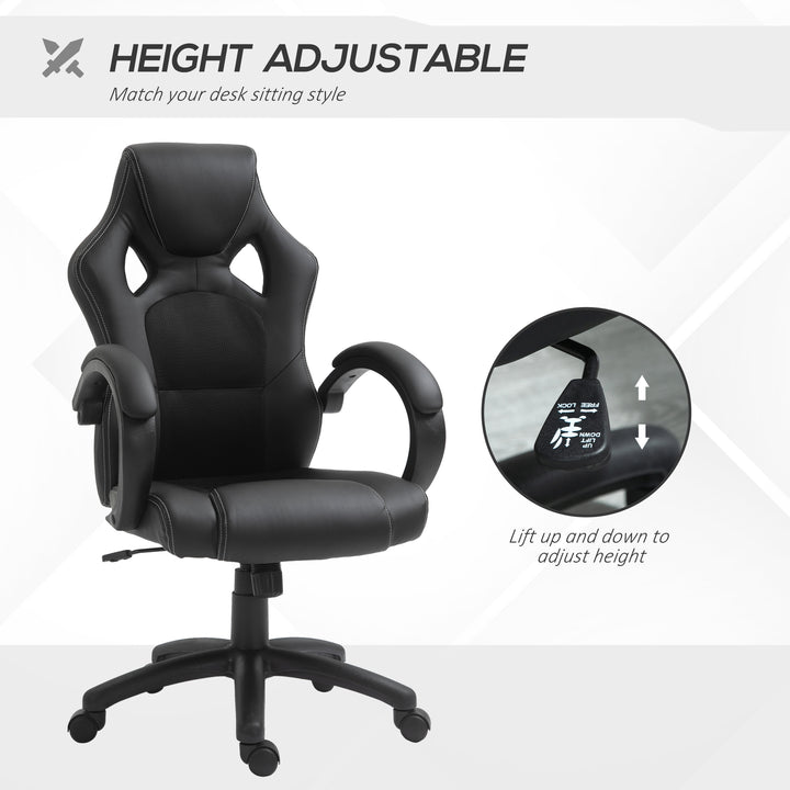 Office Chair Faux Leather Swivel Computer Desk Chair for Home Office with Wheels Armrests Black