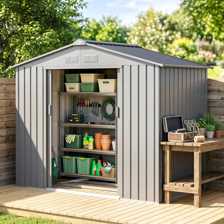 7 x 4ft Lockable Metal Garden Tool Storage Shed Storage - Light Grey