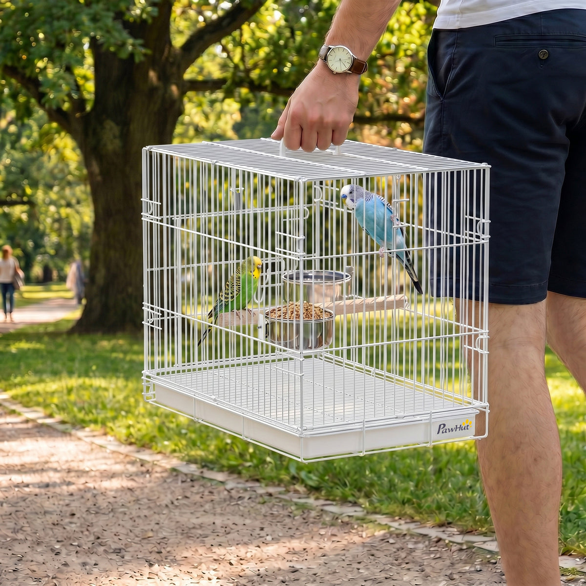 Bird Cage Foldable Portable Budgie Cage with Wooden Perch 2 Bowls for 