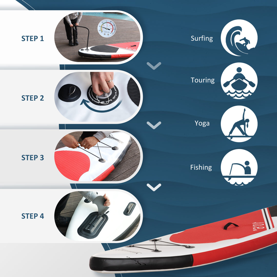 MCL Inflatable Stand Up Paddle Board, 10' x 30" x 6", Non-Slip SUP, with ISUP Accessories, Hand Pump, 3 Fins, Adj Paddle for Youth Adult Beginners/Experts - White