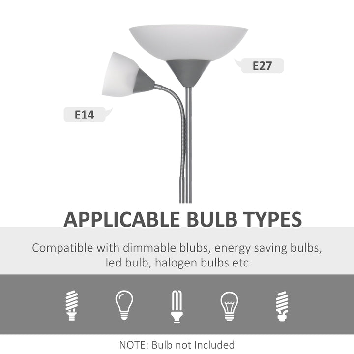 MCL LED Floor Lamp for Living Room, 180cm Tall Standing Lamp, Mother and Child Uplighter with Adjustable Gooseneck, Silver Tone