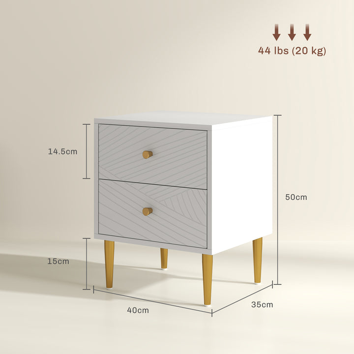 Elegant Two-Drawer Bedside Table - White/Gold-Tone