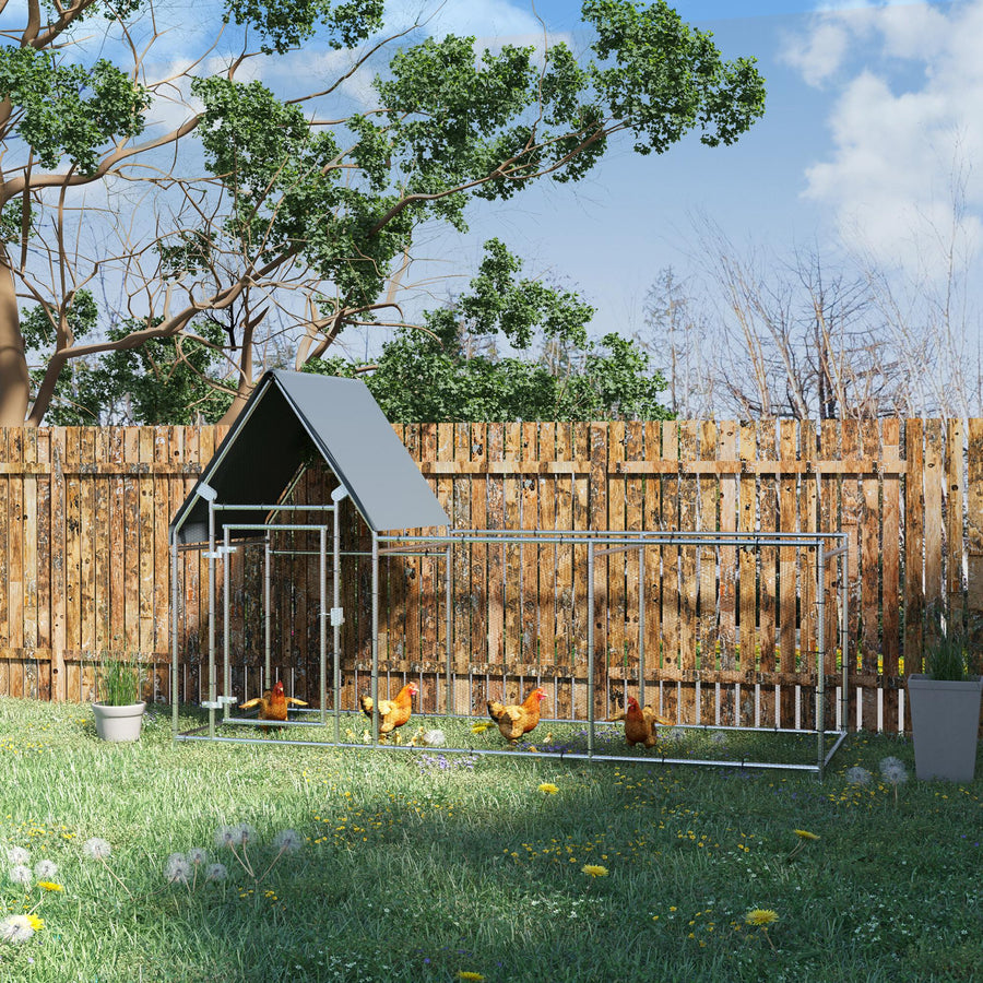 Walk In Chicken Run Chicken Coop, Large Poultry Cage Hen House for 6-8 Chickens Outdoor w/ Water-Resist Cover 302 x 107 x 172cm