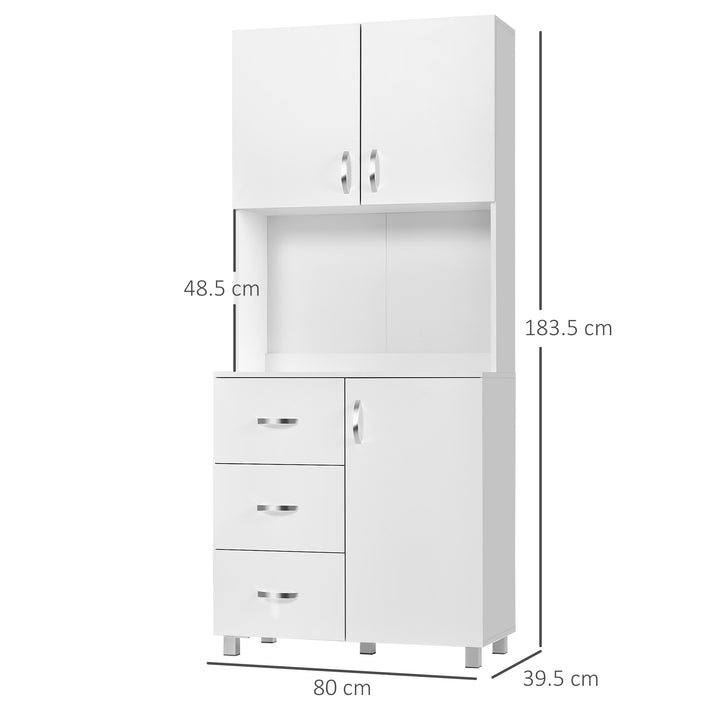 HOMCOM Free standing Kitchen Cabinet Cupboard with 2 cabinet, 3 drawers and 1 Open Space, Adjustable Height Storage Unit, White