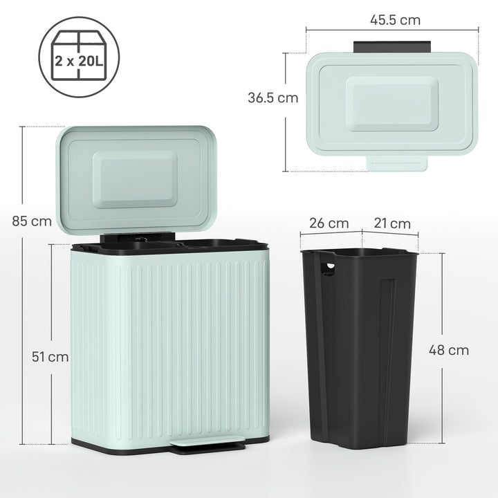 40L Dual Compartment Rubbish Bin, with Soft-Close Lid - Green