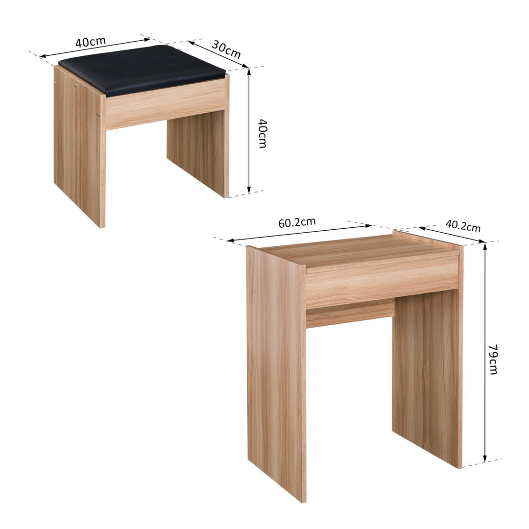 Dressing Table with Mirror and Stool, Vanity Makeup Table with Flip Up Mirror, Vanity Desk with Storage Unit and Padded Seat, Wood
