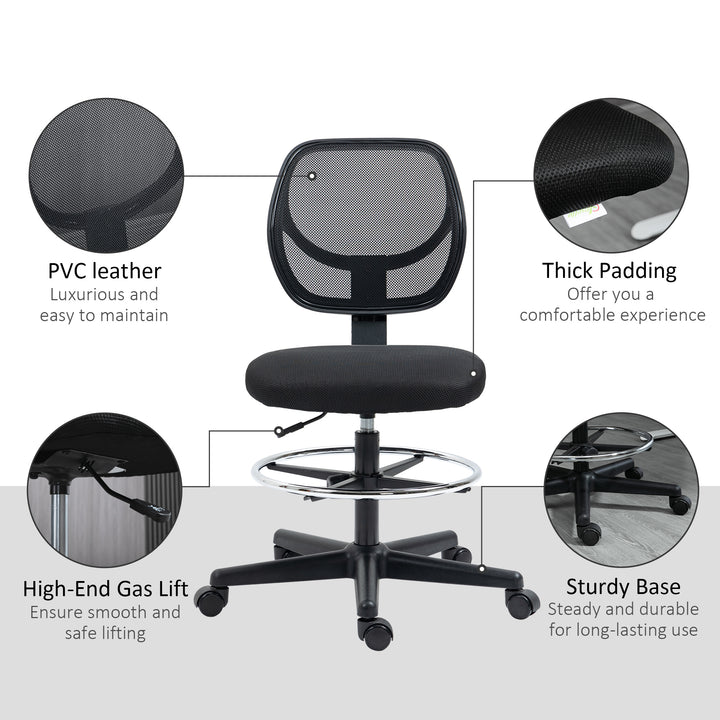 Vinsetto Ergonomic Mesh Office Chair, Standing Desk Compatible, Adjustable Footrest and Seat Height, Black