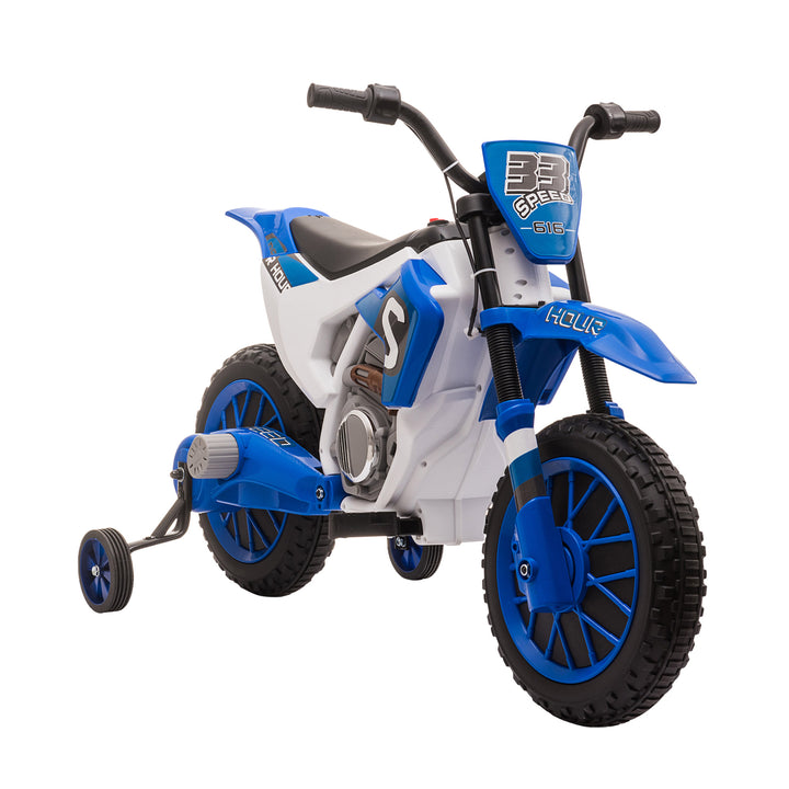 12V Kids Electric Motorcycle Ride-On, with Training Wheels, for Ages 3-6 Years - Blue