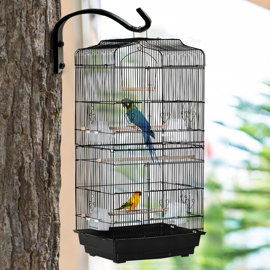 MCL Large Metal Bird Cage with Stand, Perches, Food Bowls, Swing, for Budgies, Parakeets, Black