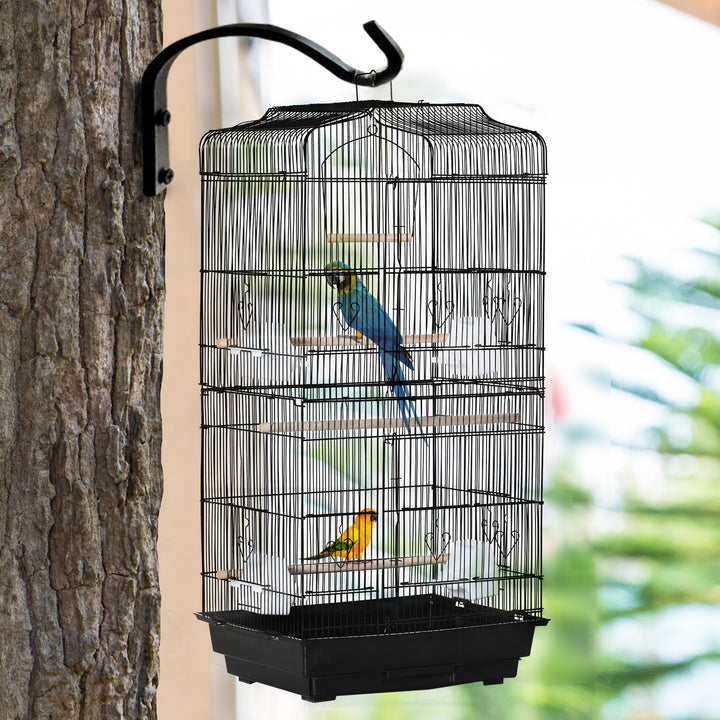 MCL Large Metal Bird Cage with Stand, Perches, Food Bowls, Swing, for Budgies, Parakeets, Black