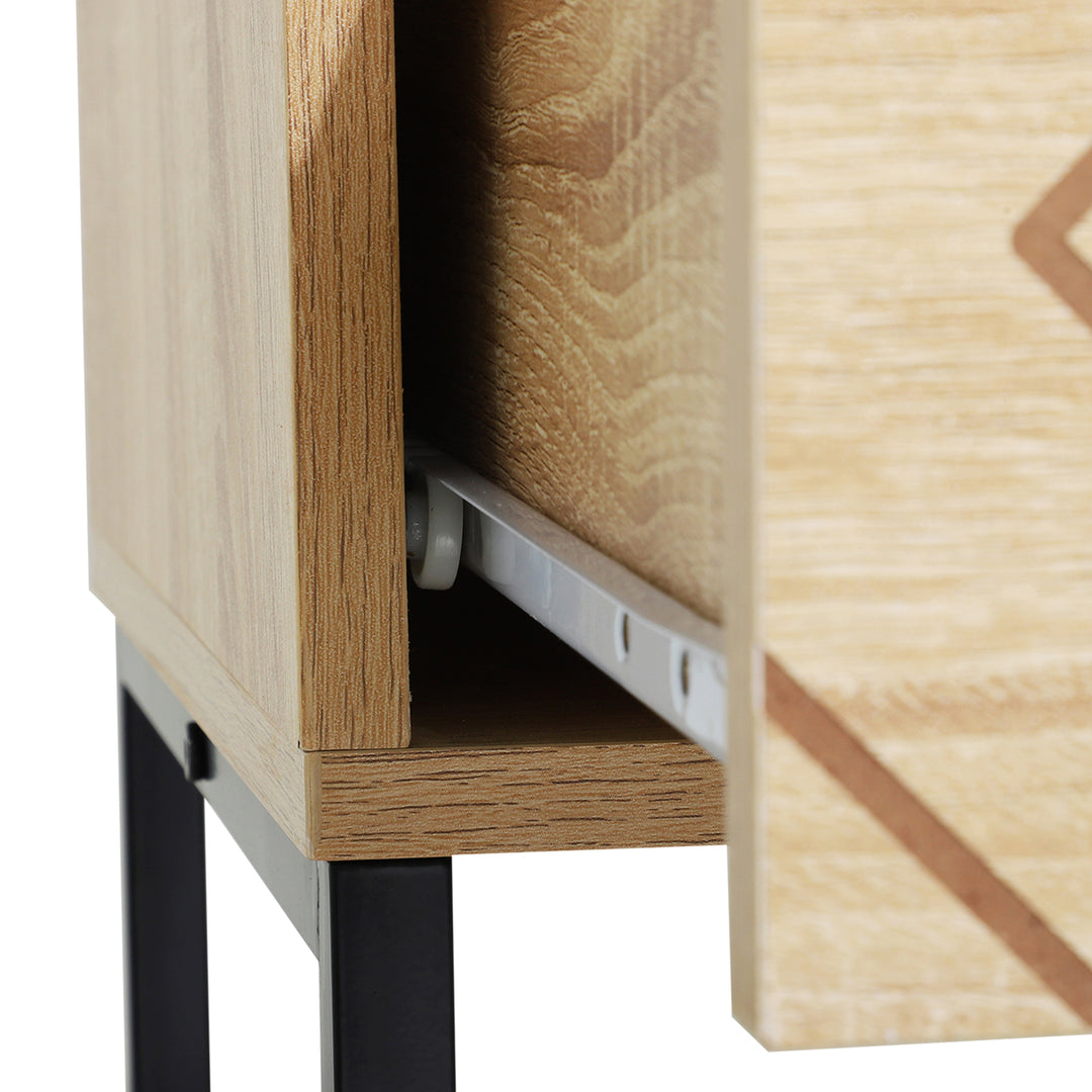 Bedroom Chest of Drawers, 6 Drawer Dresser, Sideboard Cabinet with Zigzag Design and Metal Base, Storage Drawer Unit, 120x71cm, Natural