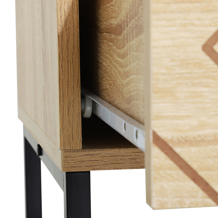 Bedroom Chest of Drawers, 6 Drawer Dresser, Sideboard Cabinet with Zigzag Design and Metal Base, Storage Drawer Unit, 120x71cm, Natural