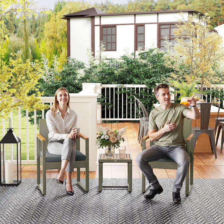 Three-Piece Rattan Chair Set - Grey