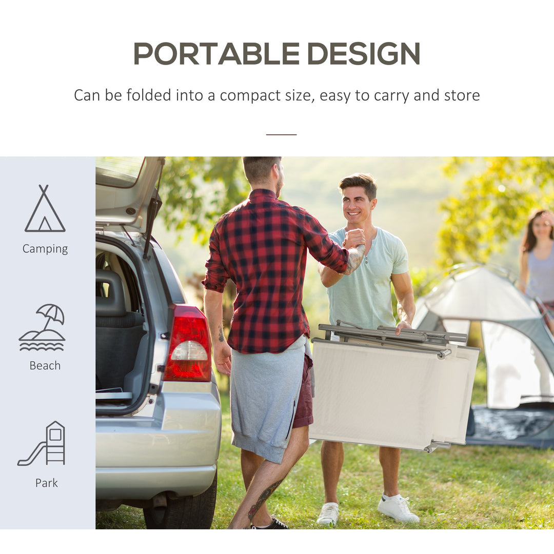 MCL Sun Lounger Steel Frame Outdoor Folding Chaise Texteline Lounge Chair Recliner with Headrest & 7 Levels Adjustable Backrest, Cream White