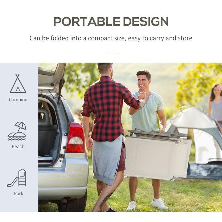 MCL Sun Lounger Steel Frame Outdoor Folding Chaise Texteline Lounge Chair Recliner with Headrest & 7 Levels Adjustable Backrest, Cream White