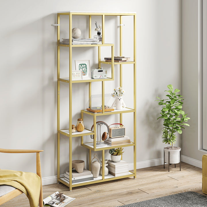 MCL Seven-Tier Geometric Bookcase - White/Gold Tone