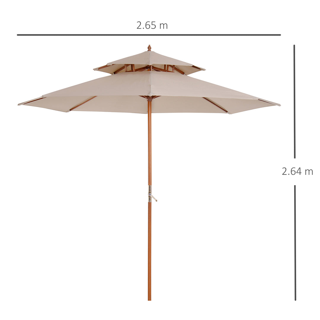 MCL 2.7m Wooden Parasol Elegant Two-Tier Design Garden Parasol Umbralle for Outdoor Shade, Beige