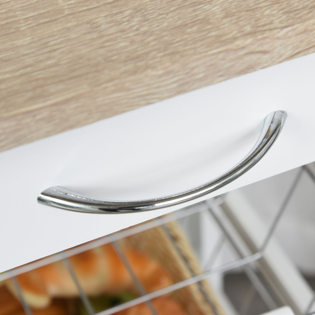 MCL Rolling Kitchen Cart, Utility Storage Cart with 4 Basket Drawers & Side Racks, Wheels for Dining Room, Natural and White