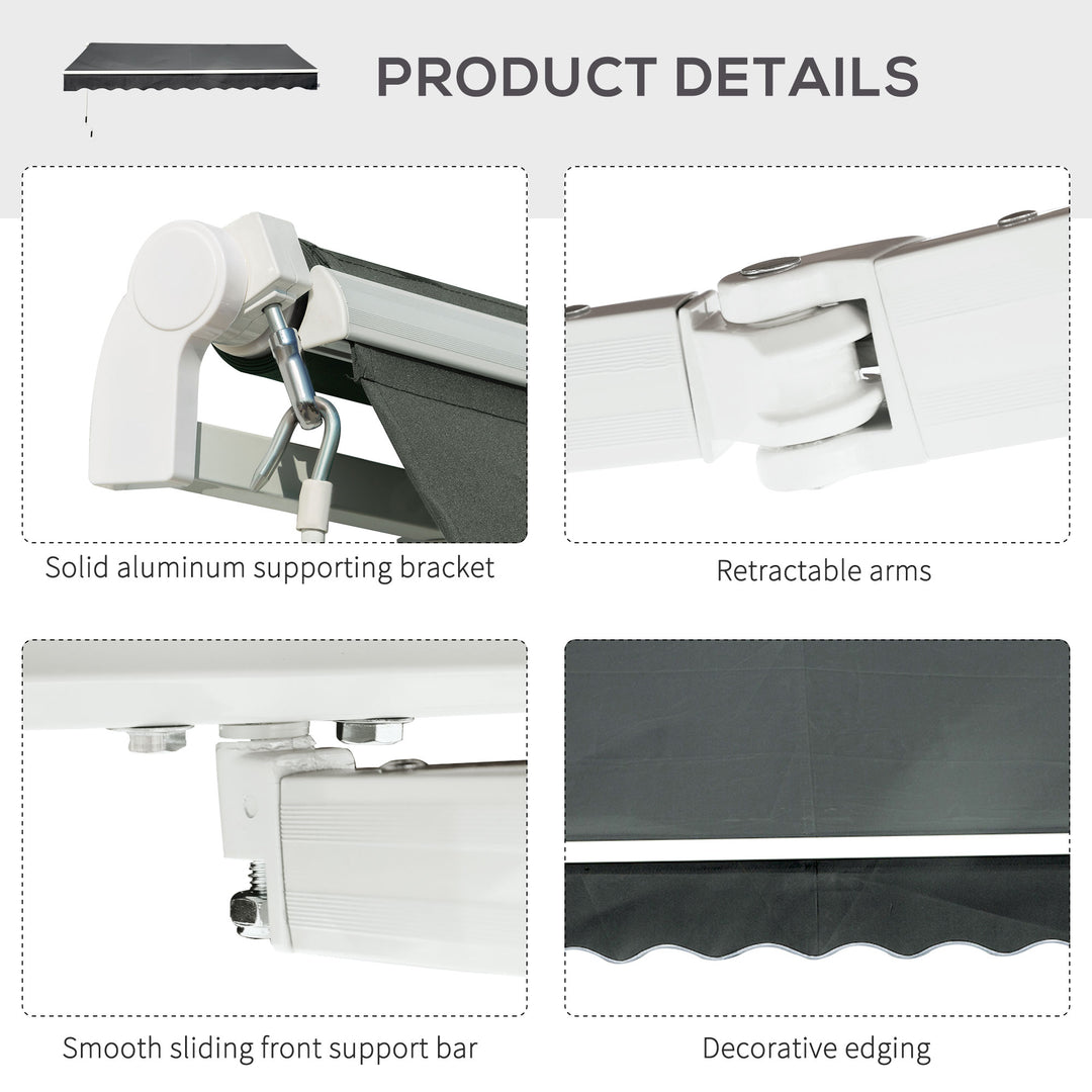3.5M x 2.5M Manual Awning Canopy Retractable Sun Shade Shelter for Garden Patio