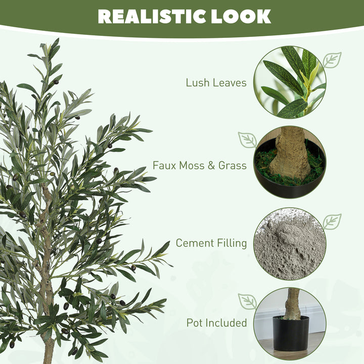 Set of 2 6ft/ 180cm Decorative Artificial Plant, Silk Olive Tree with 900 Leaves and 40 Olive Fruits in Pot, Fake Plant for Home, Office, Living Room, Indoor Decor