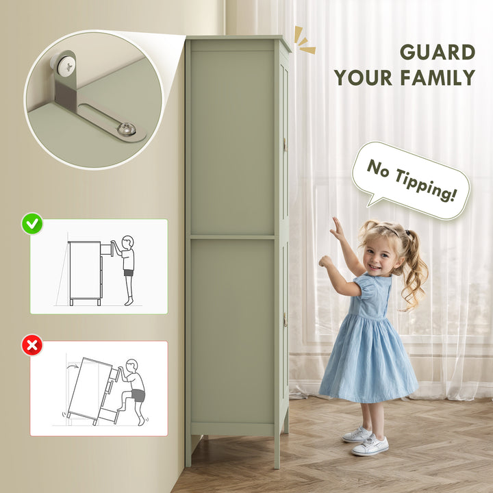Tall Pantry Cupboard with Motion Sensor LED Light - Green