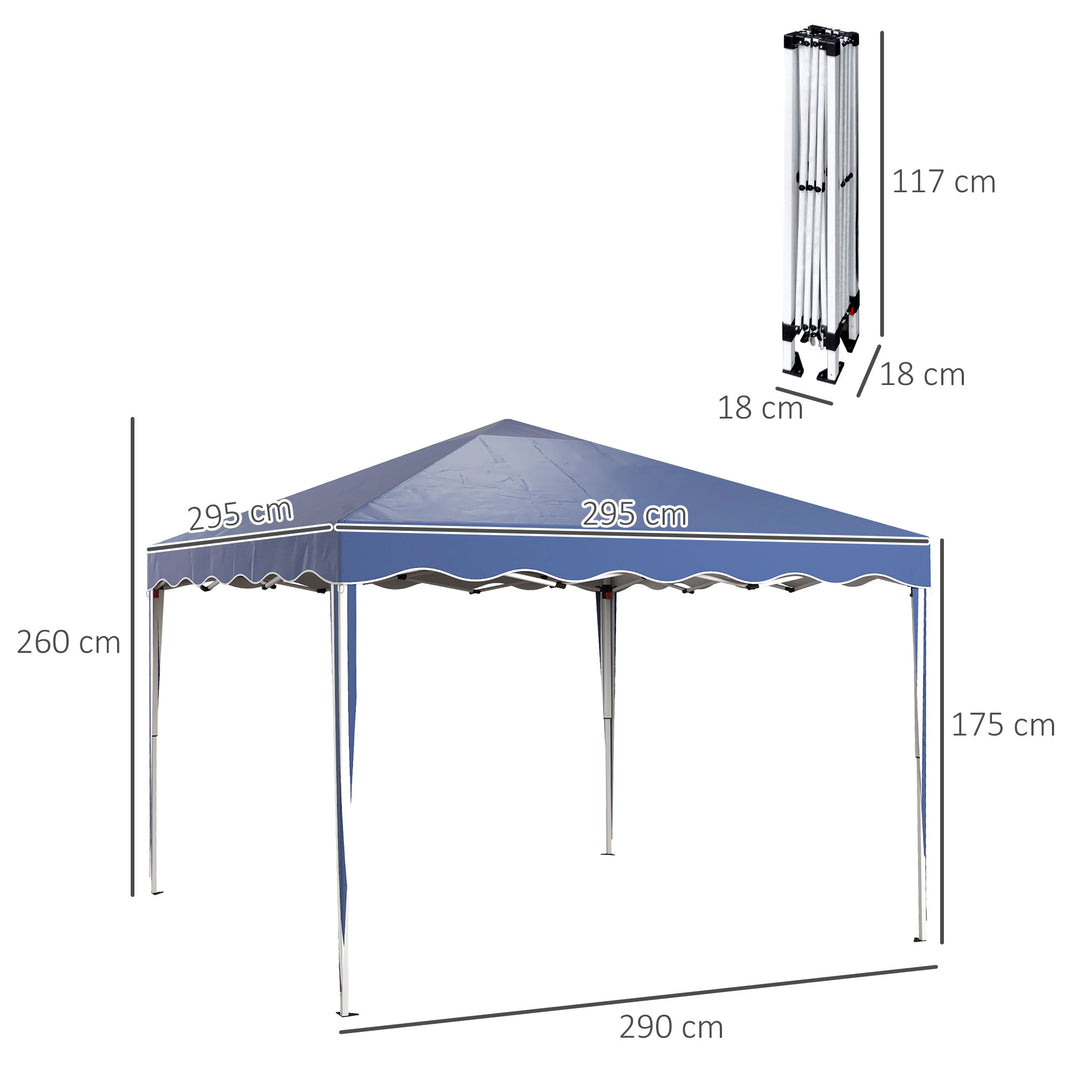 Outsunny 3x3m Pop Up Gazebo, Quick Setup Outdoor Party Tent, Waterproof with Carry Bag, Blue