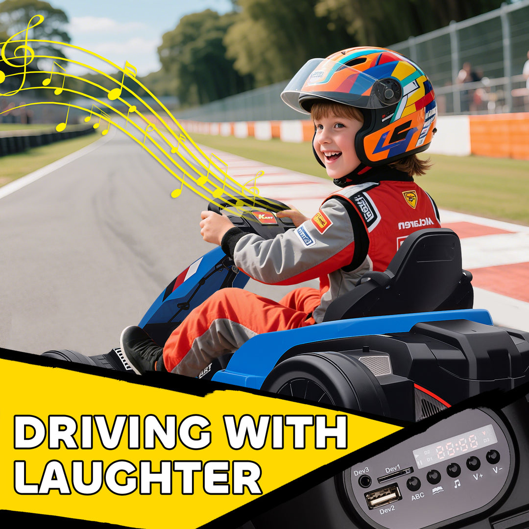 24V Electric Go Kart, Drift Kart with Adjustable Seat, Slow Start, 5-Point Harness, Music, Horn, for 6-12 Years