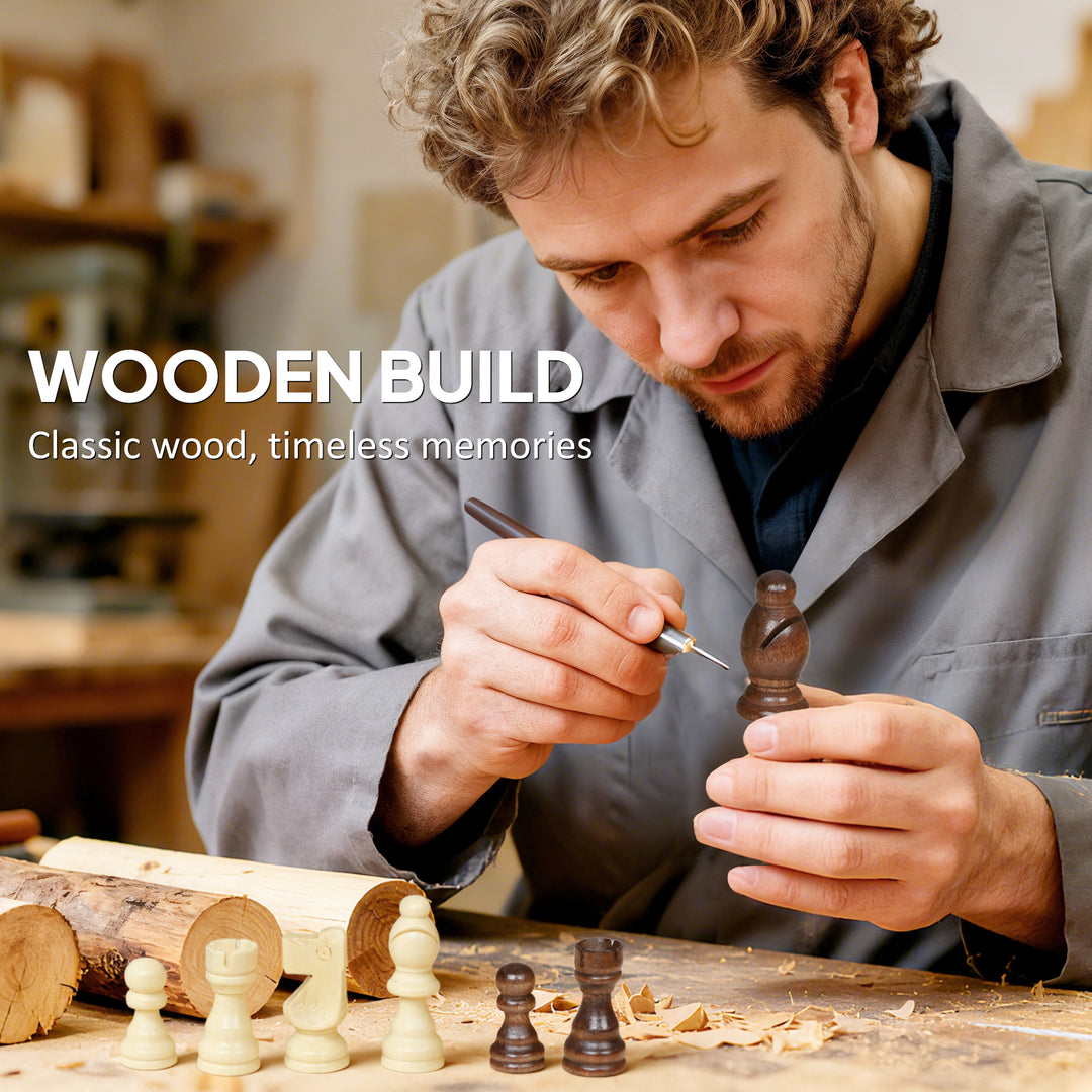 MCL 15 Inch Chess Set, Foldable Chess and Draughts Set, Brown