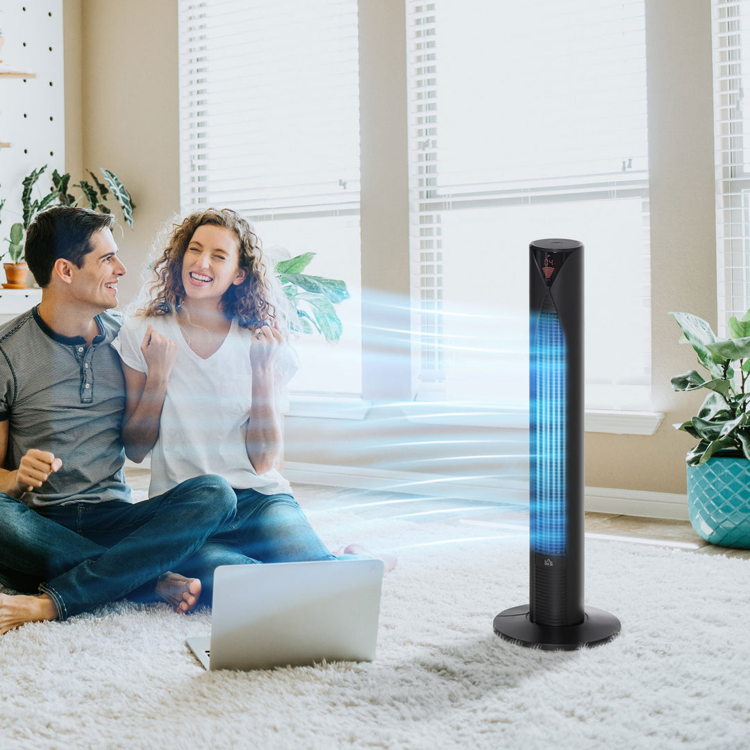 HOMCOM 38" Tower Fan with Remote Control, Oscillating, 3 Speeds, 12-Hour Timer, Slim Design for Cooling, Black - 31.5 x H96cm | Aosom UK